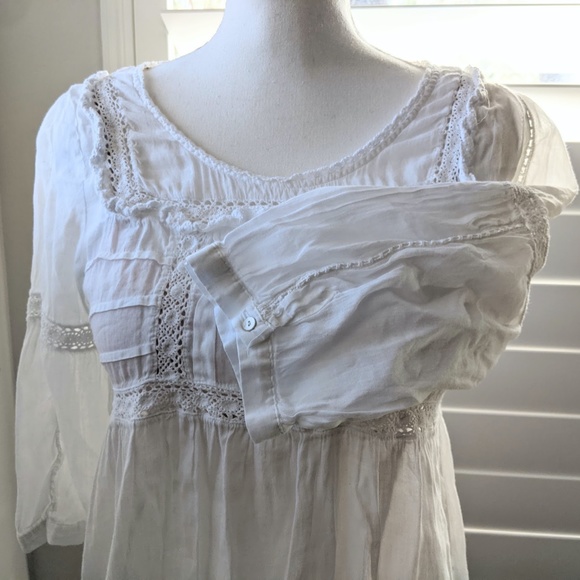 ZARA 🌸 Basic White 3/4 Sleeves Lace Embroidered Blouse Top Shirt Tunic - MED - Picture 8 of 10